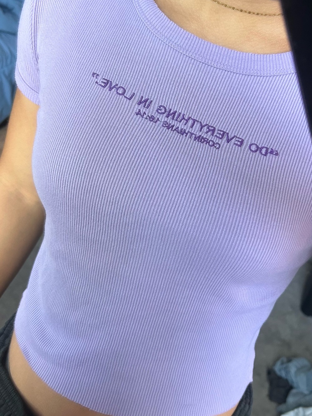 Forever 21 Lavender Ribbed Crewneck Tee with Script Embroidery